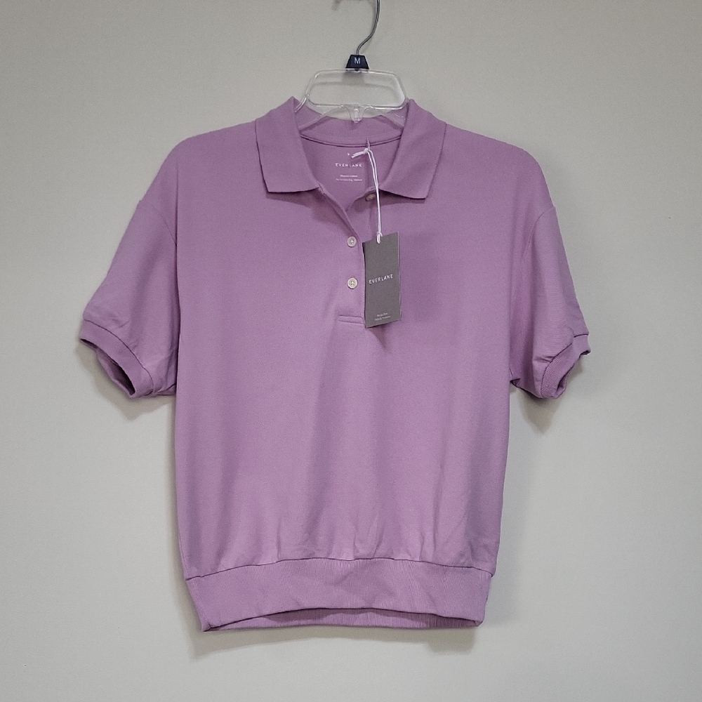 EVERLANE Purple Organic Cotton Short Sleeve Banded Hem Polo Short